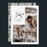 Sage modern elegant script Christmas multi photo Holiday Card<br><div class="desc">Black,  sage green modern elegant rustic watercolor beige natural Scandinavian contemporary muted colours beige,  black and white 5 multi photo holiday Christmas card.</div>