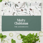 Sage modern elegant watercolor botanical rustic kitchen towel<br><div class="desc">Sage green modern elegant rustic watercolor dried botanical floral muted colours holiday Christmas design.</div>