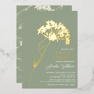 Sage Modern Floral Bridal Shower Foil Invitation
