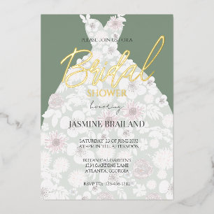 Sage Modern Floral Gown Bridal Shower Gold