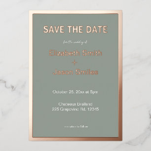 Sage Modern Gold Border Wedding Save the Date