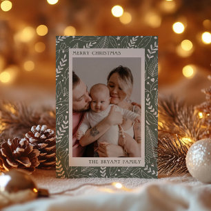 Sage Modern Holly and Leaves Artwork Frame Holiday Card