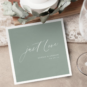 Sage modern just love script minimalist wedding napkin