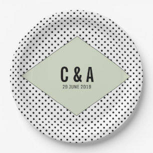 Sage Modern Polka Dots Wedding Paper Plate
