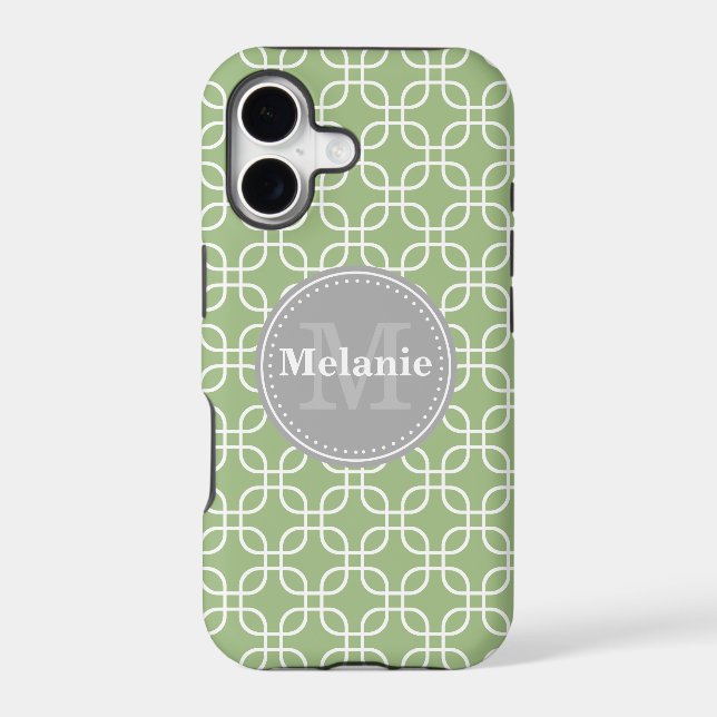 Sage Modern Squares Pattern Grey Monogram (Back)