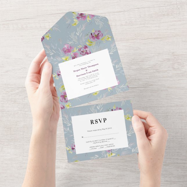 Sage Modern Watercolor Flower Wedding Invitation (Tearaway)