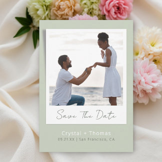 Sage Modern Wedding Photo Save The Date