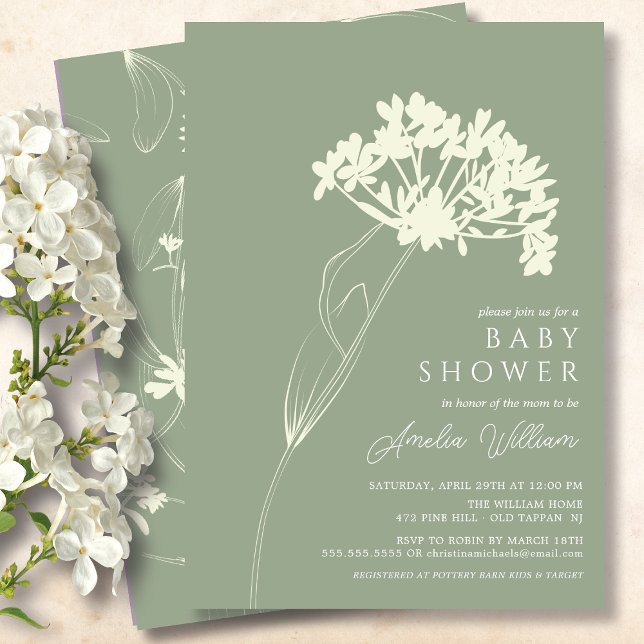 Sage Moderne Baby shower Floral Invitation (Créateur téléchargé)