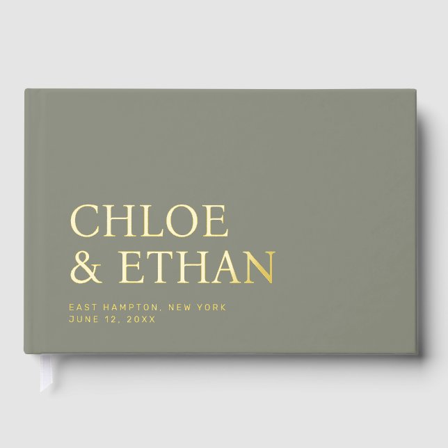 Sage Moderne Mariage Foil Livre d'invité (Recto)