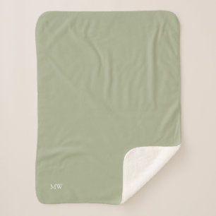 Sage Monogram Initial Soft Warm Cosy Sherpa Blanket