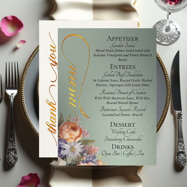 Sage - Monogram, Wildflowers & Thank You  Menu (Creator Uploaded)
