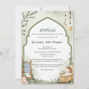 Sage mosque arch Islamic Aqiqah & Baby Shower Boy Invitation