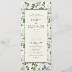 Sage Moss Green Leaves Cream Wedding Program