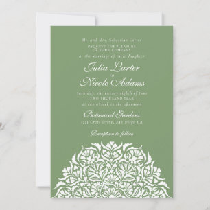 Sage Moss Green Whimsical Floral Mandala Wedding Invitation