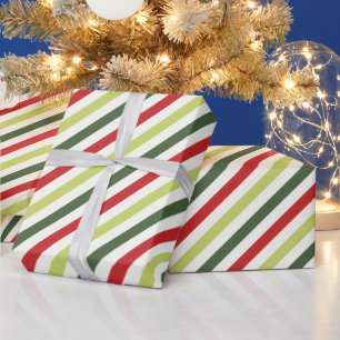 Sage, Moss, Red and Ivory Striped Wrapping Paper