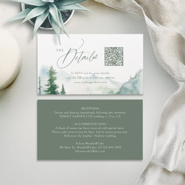 Sage Mountain Forest Rustic QR code Details Place Card (Sage Mountain Forest Rustic QR code Details Place Card)