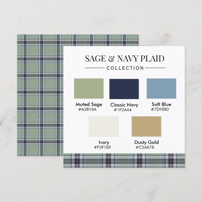 Sage & Navy Plaid Colour Palette Card (Front/Back)