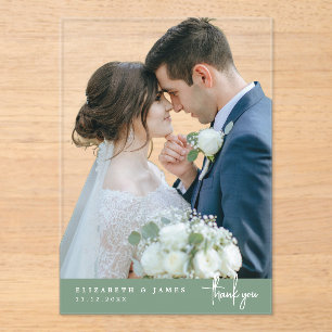 Sage No Background Photo Wedding Thank You Card Acrylic Invitations