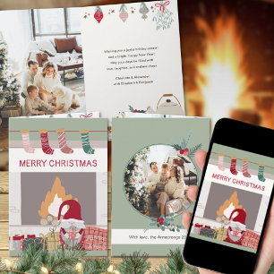 Sage Nordic Gnome Fireplace Hygge Christmas Holiday Card