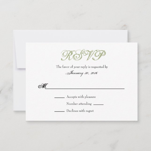 Sage Olive Blanc Plaine Mariage simple Cartes RSVP (Devant)