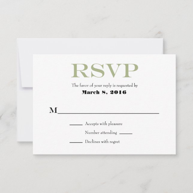 Sage Olive Blanc Plaine Mariage simple Cartes RSVP (Devant)