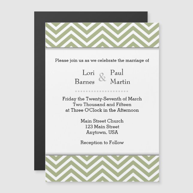 Sage Olive Chevron Faire-part de mariage magnétiqu (Devant / Derrière)