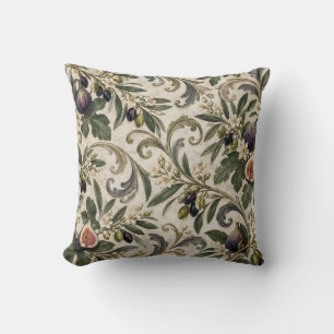 Sage Olive Fig Botanical Scroll Throw Pillow