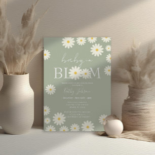 Sage Olive Floral Daisy Baby in Bloom Shower Invitation