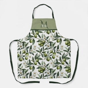 Sage Olive French Country Watercolor Custom Name Apron