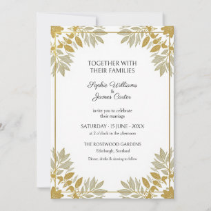 Sage Olive Gold Leaf Wedding Invitation