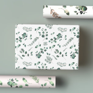Sage & Olive Green Eucalyptus Watercolor Wrapping Paper Sheet