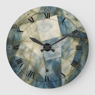 Sage Olive Green Gold Geometric Abstract Natural Large Clock