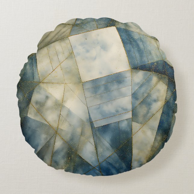 Sage Olive Green Gold Geometric Abstract Natural Round Pillow (Front)