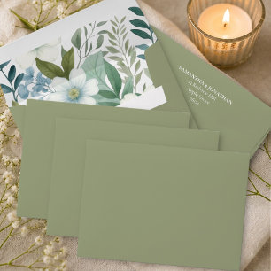 Sage Olive Green Ivory Eucalyptus Foliage Wedding Envelope