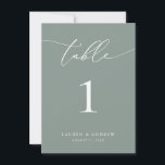 Sage Olive Green Minimalist Wedding | Event Custom Invitation<br><div class="desc">(**PLEASE NOTE: To order,  simply adjust your table number (and name/date) and add each number to your cart separately. Select "No Envelope" and then check out once you are finished.) Beautiful,  elegant,  modern and minimalist,  table number card. Fully customizable with your names (or Event Name) and Date.</div>