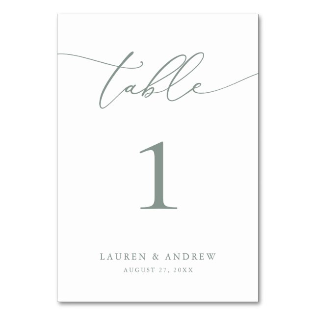 Sage Olive Green Minimalist Wedding | Event Custom Table Number (Front)
