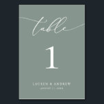 Sage Olive Green Minimalist Wedding | Event Custom Table Number<br><div class="desc">(**PLEASE NOTE: To order,  simply adjust your table number (and name/date) and add each number to your cart separately. Then check out once you are finished.) Beautiful,  elegant,  modern and minimalist,  table number card. Fully customizable with your names (or Event Name) and Date.</div>