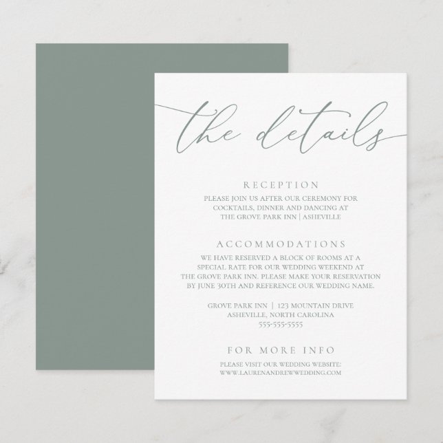 Sage Olive Green Modern Minimalist Wedding Enclosu Enclosure Card (Front/Back)