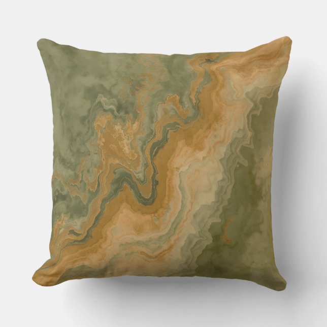 Sage Olive Green Mustard Yellow Print Throw Pillow (Front)