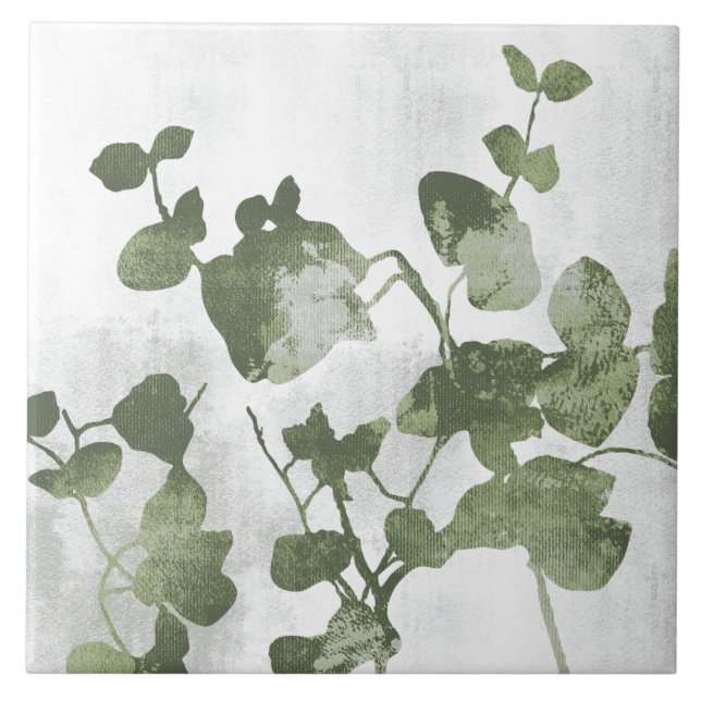 Sage Olive Green Painterly Botanical Art 01 Tile (Front)