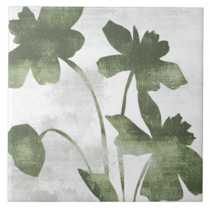 Sage Olive Green Painterly Botanical Art 07 Tile