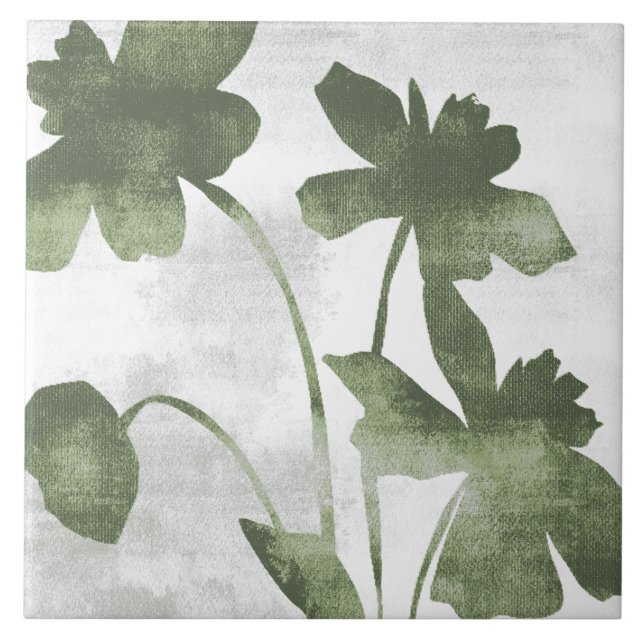 Sage Olive Green Painterly Botanical Art 07 Tile (Front)