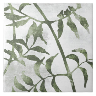 Sage Olive Green Painterly Botanical Art 08 Tile