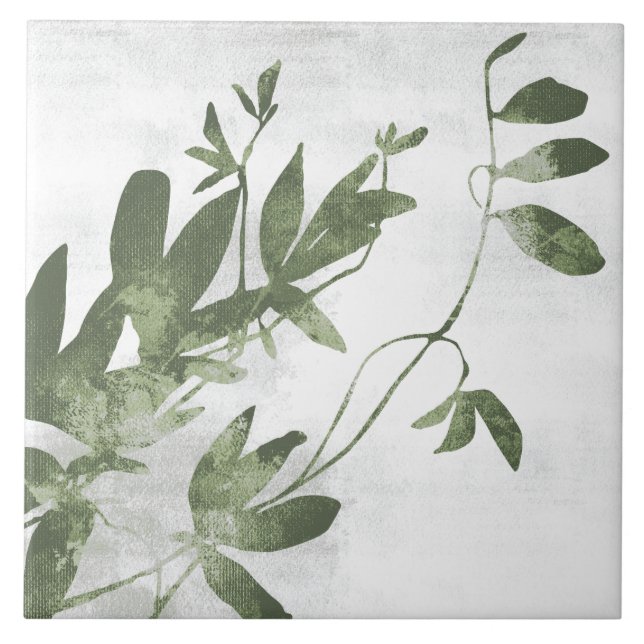 Sage Olive Green Painterly Botanical Art 09 Tile (Front)