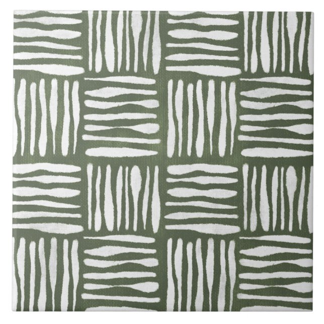Sage Olive Green Painterly Geometrical Art 05 Tile (Front)