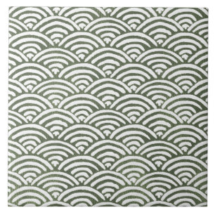 Sage Olive Green Painterly Geometrical Art 06 Tile