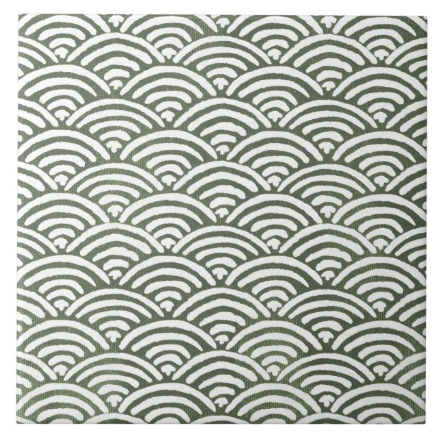 Sage Olive Green Painterly Geometrical Art 06 Tile (Front)