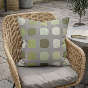 Sage Olive Green Round Squares Pattern On Grey Outdoor Pillow