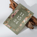 Sage Olive Green Wedding | Elegant Floral Earthy  Save The Date<br><div class="desc">Announce your big day with this elegant save the date card, featuring soft watercolor florals in blush, cream, and earthy tones set against a rich sage olive green background. This earthy green tone brings a calm, grounded aesthetic, perfect for rustic, botanical, boho, or romantic garden weddings. The moody floral design...</div>