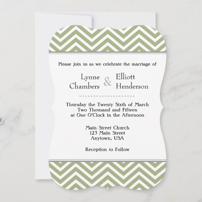 Sage Olive Green White Chevron Faire-part de maria (Devant)